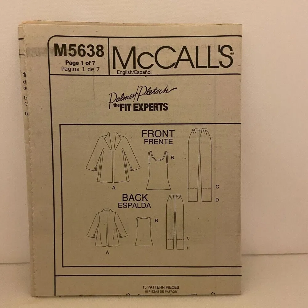 #M5638 McCalls Misses Unlined Jacket Top and Pants Sewing Pattern Size 14-22